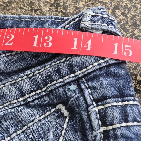 Y2K Vigoss Chelsea Straight Distressed Blue Jeans Women’s 7/8 Rhinestones Bling - Picture 13 of 16